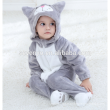 Suave bebé franela mameluco gato Onesie traje de trajes de pijamas, ropa de dormir, bebé con capucha toalla